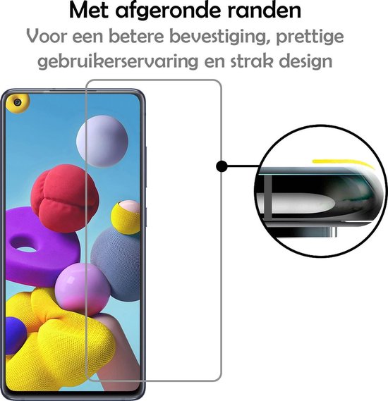 Screenprotector met afgeronde randen voor Samsung Galaxy A21s.