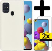 Samsung A21s Hoesje Met 2x Screenprotector - Samsung Galaxy A21s Case - Siliconen Samsung A21s Hoes Met 2x Screenprotector - Wit