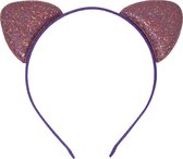 Jessidress Haarband Haar diadeem met katten oren met glitters - Paars