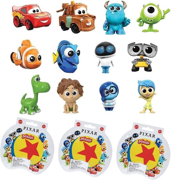 Disney Pixar poppetjes - Monster Co - Inside Out - Wall E- 3 Blind Bag  zakjes - 6 cm | bol.com