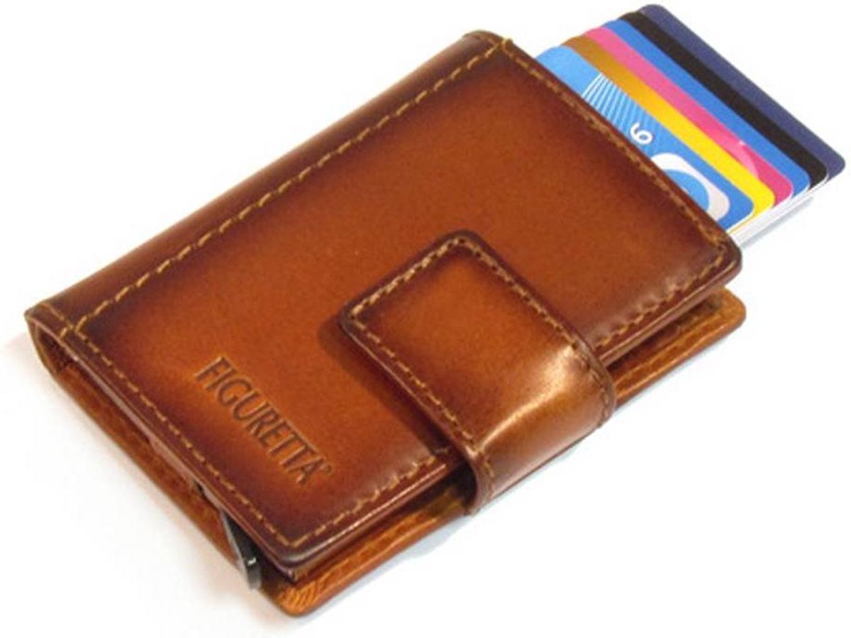 Figuretta Leren RFID Cardprotector Creditcardhouder met muntgeldvak - Bruin  | bol.com