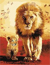 Schilderen Op Nummer Volwassenen - Do It Yourself Paintings - Hakuna Matata - Leeuw - Lion King - Dieren - Afrika - Landschap - 40x50 cm - Canvas