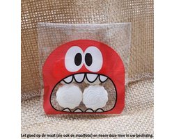 50x Transparent Party Bags Monster Design Rouge 10 x 10 cm avec bande adhésive - Cellophane Plastic Treat Gift Bags - Candy Bags - Cookie Bags - Cookie - Cookie Bags Monster