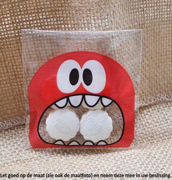 50x Monster Uitdeelzakjes - Uitdeelzakjes - Traktatie Zakjes - Voor Uitdeelcadeautjes - Cellofaanzakjes - Uitdeeltasjes Transparant - Cellofaan - Snoepzakjes - Kinderfeestje - Gift Bag - Alternatief voor Uitdeeldoosjes - Verjaardag - 50 Stuks - Rood
