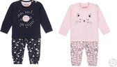 Dirkje SET (2stuks) pyjamas Bio Cotton Blauw galaxy en Roze poes - 74/80