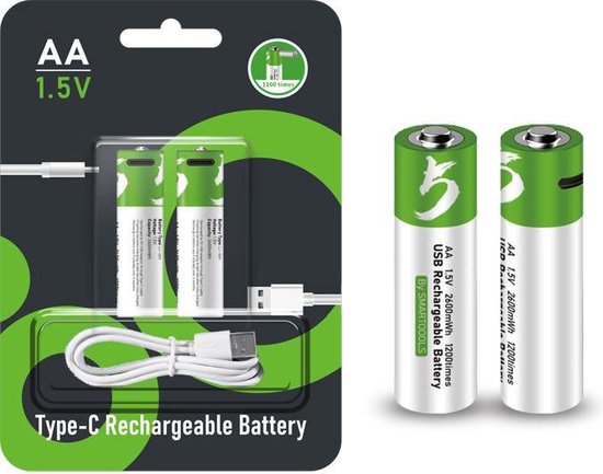 Geest overhead elektrode AA batterijen - 2x oplaadbare AA batterij - met usb-c oplaadsnoer /oplader  - <1200x... | bol.com