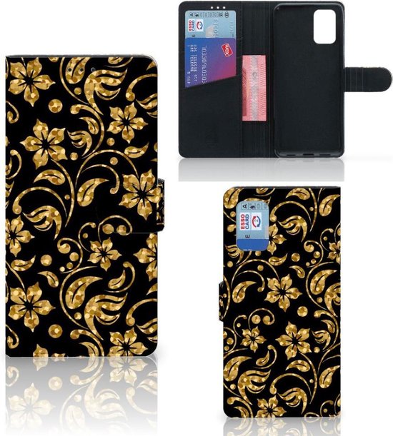 Telefoonhoesje Samsung Galaxy A02s Flip Cover Samsung M02s Bookcase Cadeau voor Oma Gouden Bloemen