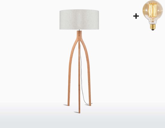 Good & Mojo Vloerlamp – ANNAPURNA – Bamboe/Linnen - Product Kleur: Licht linnen / Product Met LEDlamp