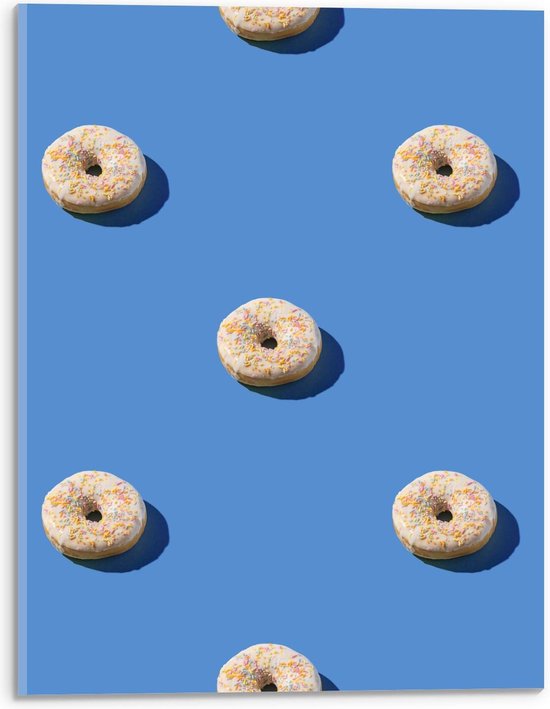 Acrylglas - Donut's op Blauwe Achtergrond - 30x40cm Foto op Acrylglas (Wanddecoratie op Acrylglas)