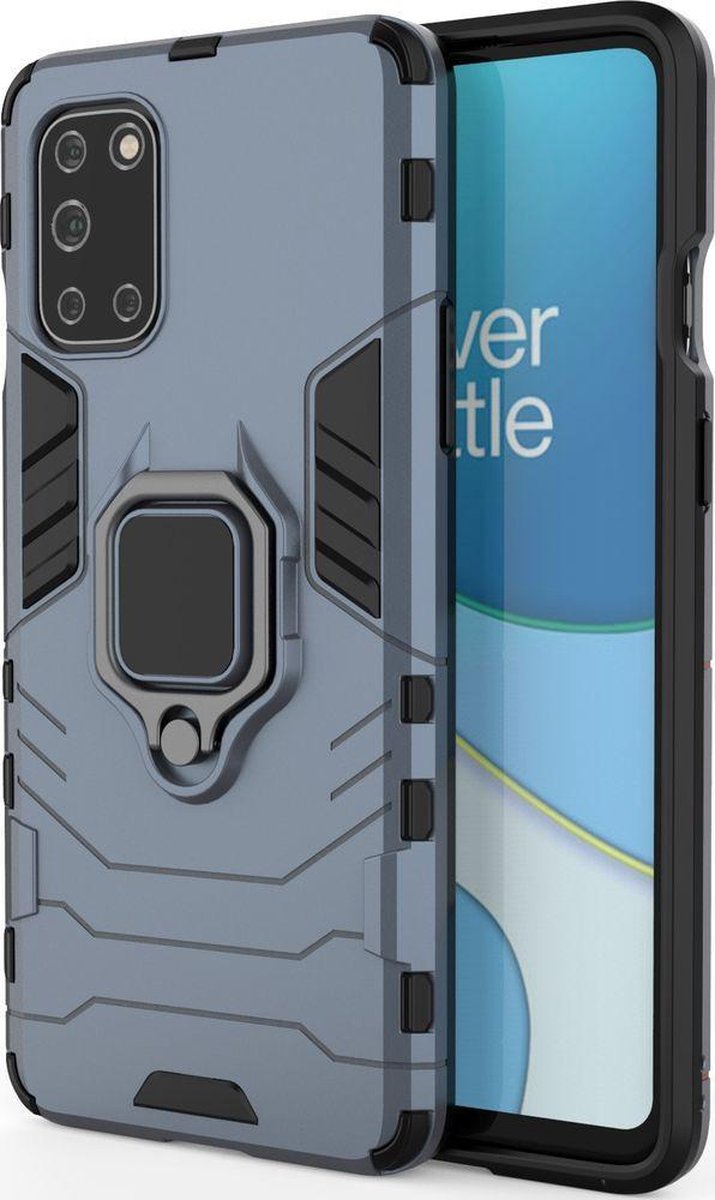 Mobigear Hoesje geschikt voor OnePlus 8T Telefoonhoesje Hardcase | Mobigear Armor Ring Backcover Shockproof met Ringhouder | Schokbestendig 8T Telefoonhoesje | Anti Shock Proof - Blauw