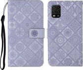 Voor Xiaomi Mi 10 Lite 5G Etnische stijl Reliëfpatroon Horizontale flip lederen tas met houder & kaartsleuven & portemonnee & lanyard (paars)