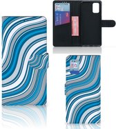 Book Case Geschikt voor Samsung Galaxy A02s Flip Cover Geschikt voor Samsung M02s Hoesje Waves Blue