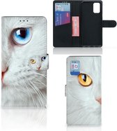 GSM Hoesje Geschikt voor Samsung Galaxy A02s Flip Cover Geschikt voor Samsung M02s Bookcover Case Witte Kat