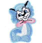 Poes Kat Strijk Embleem Patch Lichtblauw 4.7 cm / 7 cm / Blauw Roze Wit