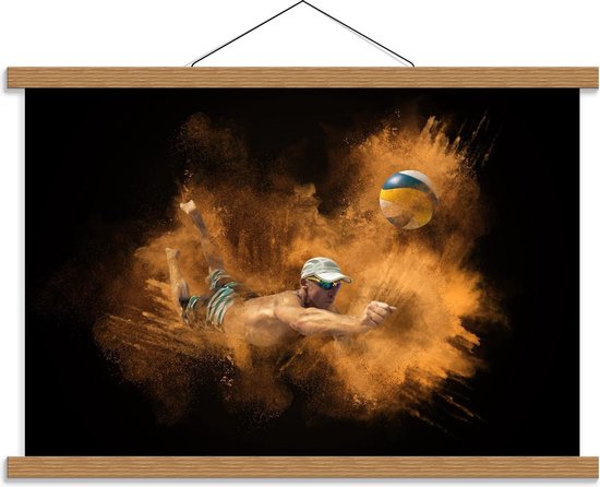 Schoolplaat – Man met Volleybal in Zand - 60x40cm Foto op Textielposter (Wanddecoratie op Schoolplaat)