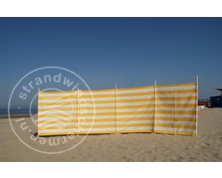Strand Windscherm 5 meter dralon geel/wit met houten stokken