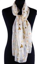 Witte chiffon sjaal met gouden muziekinstrumenten.