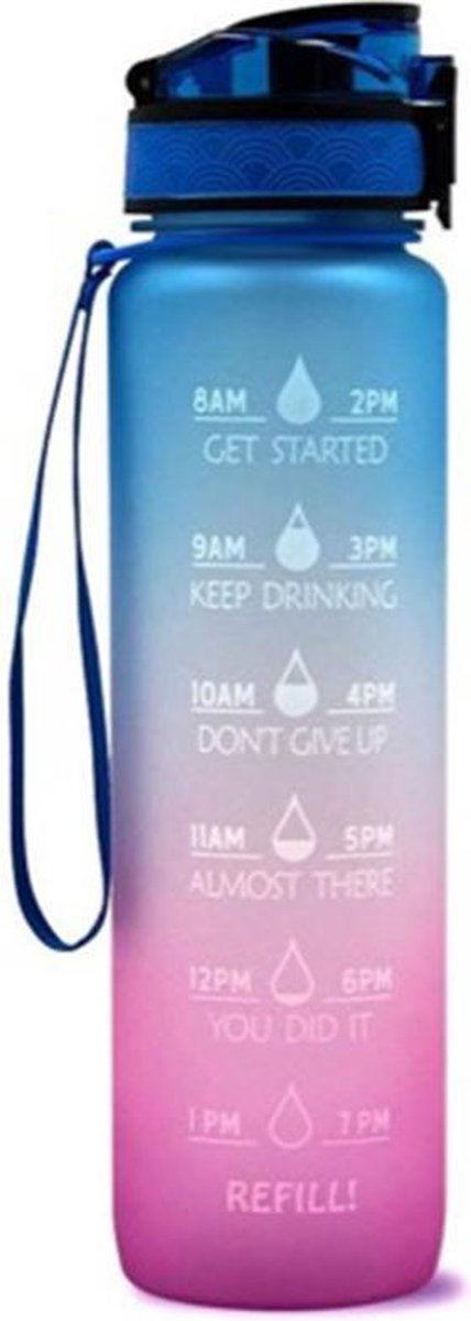 Day Bottle™ Sportbidon Met Tijden | Waterfles Van Duurzaam Materiaal | Lekvrij | Roze/Blauw - Hydratepush