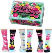 Moederdag cadeautje - Verjaardag cadeau - Flamingo sokken - Mismatched socks - Cadeau doos met 6 verschillende sokken - maat 36-41 - Leuke sokken - Vrolijke sokken - Luckyday Socks