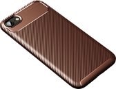 Voor iPhone SE 2020 koolstofvezel textuur schokbestendig TPU-hoesje (bruin)