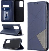 Voor huawei p40 ruit textuur horizontale flip magnetische lederen tas met houder en kaartsleuven en portemonnee (blauw)