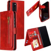 Voor huawei p40 negen kaart rits tas horizontale flip lederen tas met houder en kaartsleuven & fotolijst en portemonnee (rood)