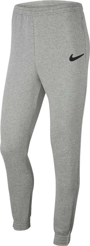 Grijze joggingbroek van Nike met zwarte swoosh en elastische enkelboorden.