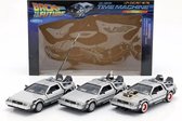 Back To The Future Delorean Set van 3 (Grijs) (15 cm) 1/24 Welly - Giftset / Giftbox - Modelauto - Schaalmodel - Model auto - Miniatuurautos - Miniatuur auto