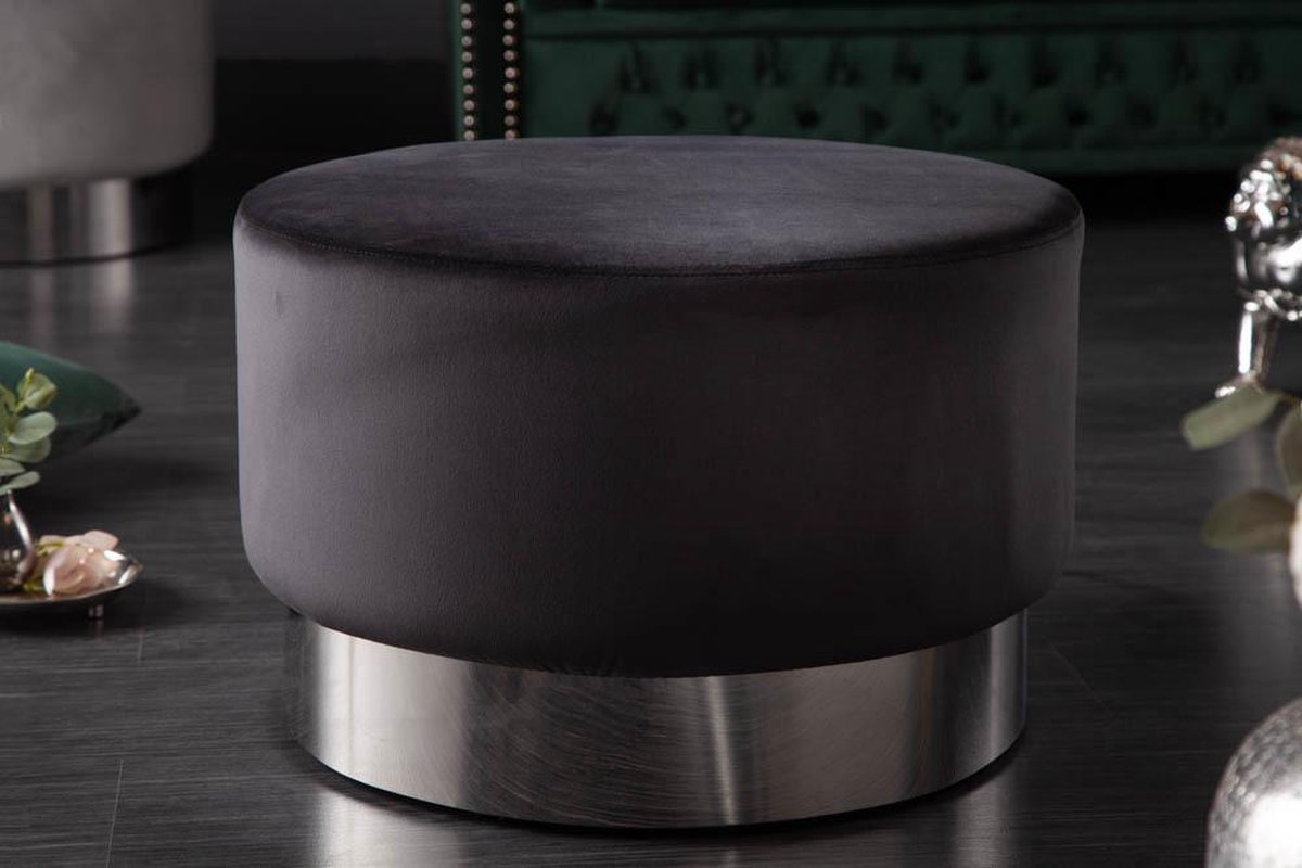 Elegante Poef/Salontafel MODERN BAROQUE 55 cm fluweel zwart zilver