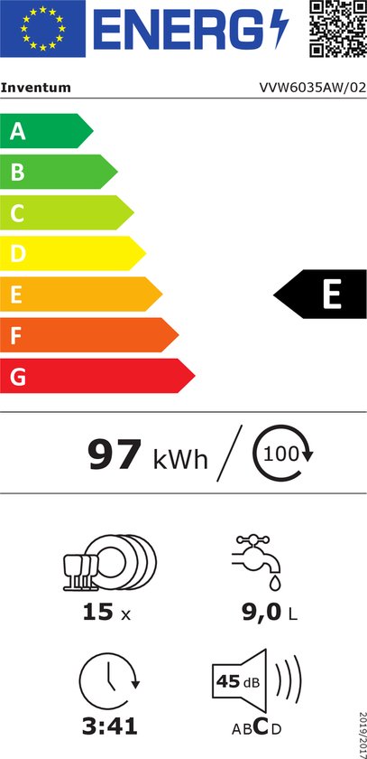 Inventum VVW6035AW - Vaatwasser - Vrijstaand - 15 couverts - 6 programma’s - Besteklade - Bestekmandje - Wit