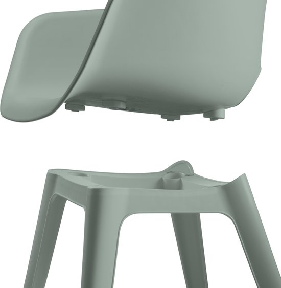 Partie inférieure d'une chaise vert menthe avec quatre pieds se fixant à l'assise.