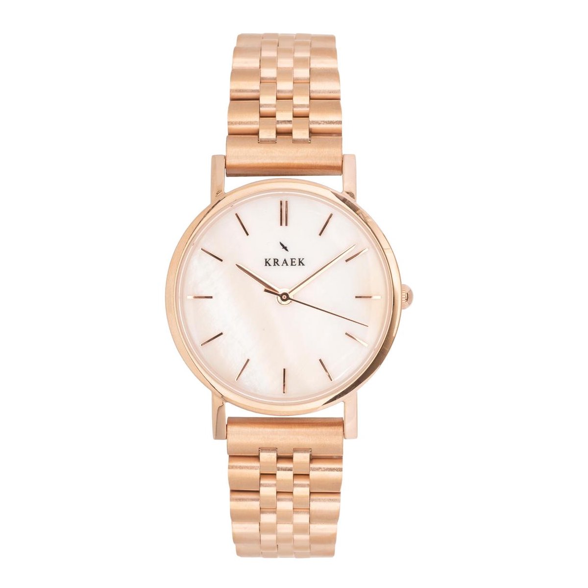 KRAEK Rose Wit Rosé Goud 32 mm | Dames Horloge | Stalen horlogebandje | Schakelbandje | Minimaal Design | Solis collectie