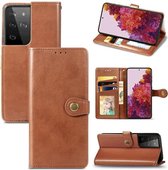 AA Commerce Telefoonhoesje - Book Case - Geschikt Voor Samsung Galaxy S21 Ultra - Bruin