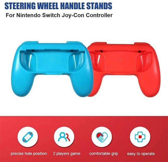 Luxe Handvat Case Geschikt Voor Nintendo Switch Joy-Con Paar - Cover - Joy-Con Controller Hoes - Links + Rechts - Houder - Set Van Twee stuks - Antislip - Rood/Blauw - AA Commerce