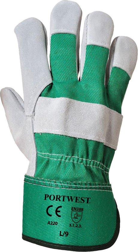 Leren handschoenen - Chroomsplitleer - Maat XL - Groen / Grijs - Werkhandschoenen - Tuinhandschoenen - Bouwhandschoenen - Tuinhandschoenen heren