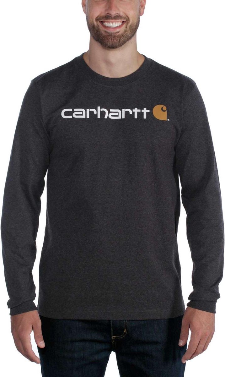 Carhartt - Core Logo t-Shirt - Lange mouw - Carbon Heather - maat XXL (valt als 3XL)