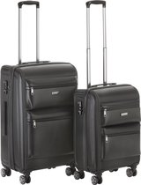 Kofferset Hybride Handbagage 55cm + reiskoffer 69cm - TSA-slot en 4 dubbele wielen – Lichtgewicht met veel vakken - 100 liter - Zwart