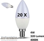 20 x LED Kaars - E14 - 4W - 320 Lumen - 4000K - 200° - Directe besparing van meer dan 80%