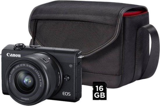 Canon EOS M200 + 15-45mm IS STM - Zwart - Inclusief Cameratas + SD-kaart |  bol.com