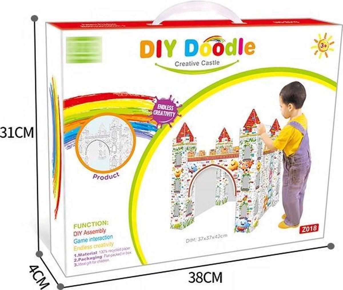 Inkleurbaar Speelhuis van Duurzaam Karton - 3D Kleurplaat - Speelkasteel - Tekenkasteel - Kartonnen Speelhuis - Speelhuisje voor binnen - Voor kinderen vanaf 3 jaar - Kleurplaat - DIY Doodle