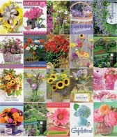 Verjaardag wenskaarten bloem 20 stuks assortiment - Felicitatie kaarten - Gefeliciteerd kaarten
