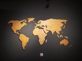 Paspartoet Houten wereldkaart met landgrenzen - 160x80 cm - licht eiken - houten wanddecoratie