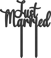 Houten Taarttopper Just Married zwart - Taart decoratie trouwen - Huwelijk
