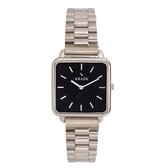 KRAEK Romy Zilver met Zwarte Wijzerplaat 28 mm | Dames Horloge | Zilver staal horlogebandje | Vierkant | Minimaal Design | Schakelband
