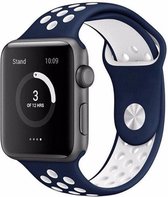 Sportbandje - Siliconen Bandje - Blauw/Wit - Geschikt voor Apple Watch - 42/44 mm - M/L