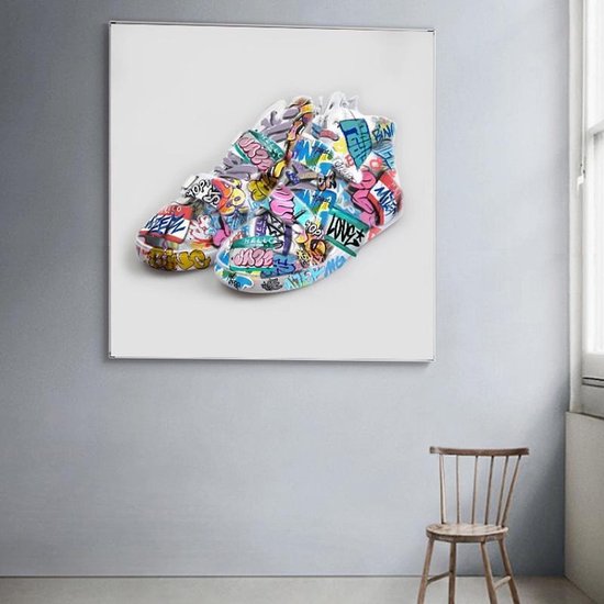 Allernieuwste Canvas Schilderij Sneaker Fashion Schoenen - Graffiti -  Woonkamer - 60 x... | bol