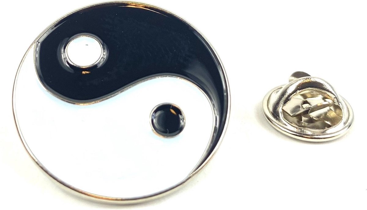 Yin Yang Balans Evenwicht Emaille Pin 2.6 cm / 2.6 cm / Zwart Wit Zilver