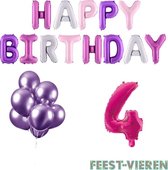 4 jaar Verjaardag Versiering Ballon Pakket Pastel & Roze