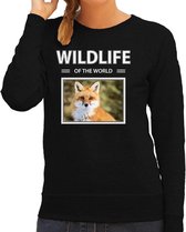Dieren foto sweater Vos - zwart - dames - wildlife of the world - cadeau trui Vossen liefhebber M