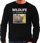 Dieren foto sweater Luipaard - zwart - heren - wildlife of the world - cadeau trui Luipaarden liefhebber L